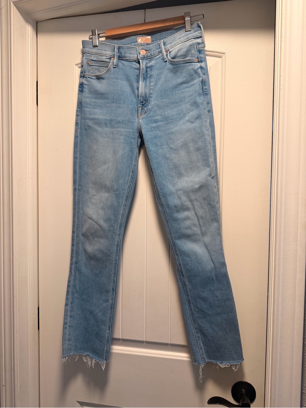 MOTHER Light Blue Straight-Leg Jeans with Raw Hem